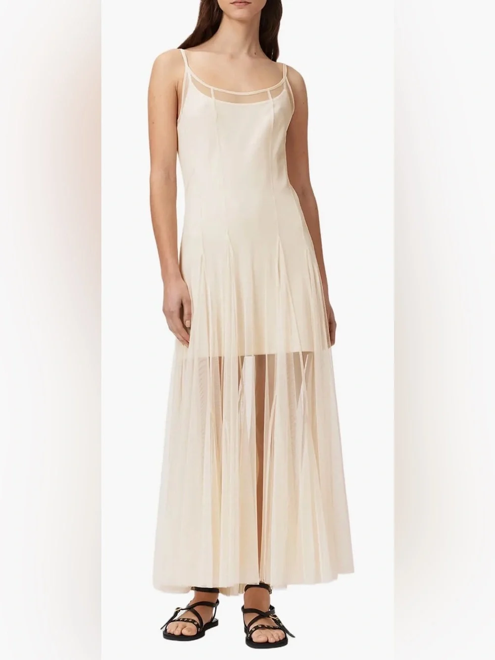 NEW AllSaints Harmonia Mesh Maxi Tofu white Dress SZ 4